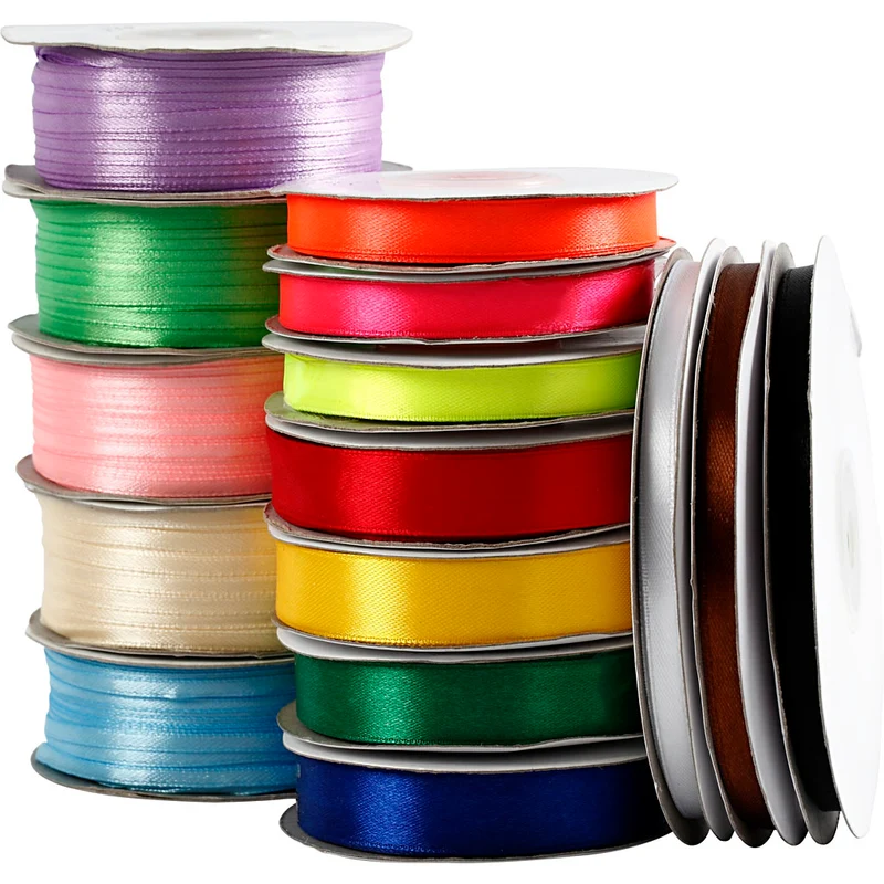 Satinband, B 3-19 mm, Sortierte Farben, 15 Rolle/ 1 Pck [HOB-51364]