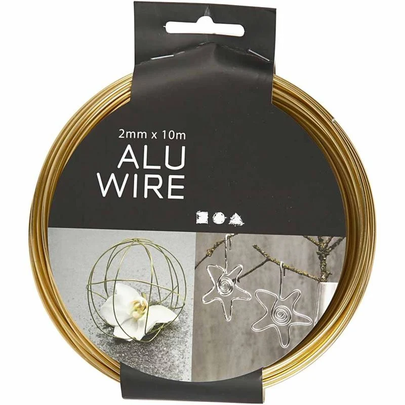 Aluminiumdraht, rund, Dicke 2 mm, Gold, 10 m/ 1 Rolle [HOB-518324]