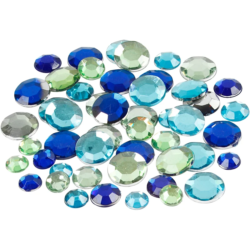 Strasssteine, rund, Größe 6+9+12 mm, Harmonie in Blau-Grün, 360 Stk/ 1 Pck [HOB-52183]