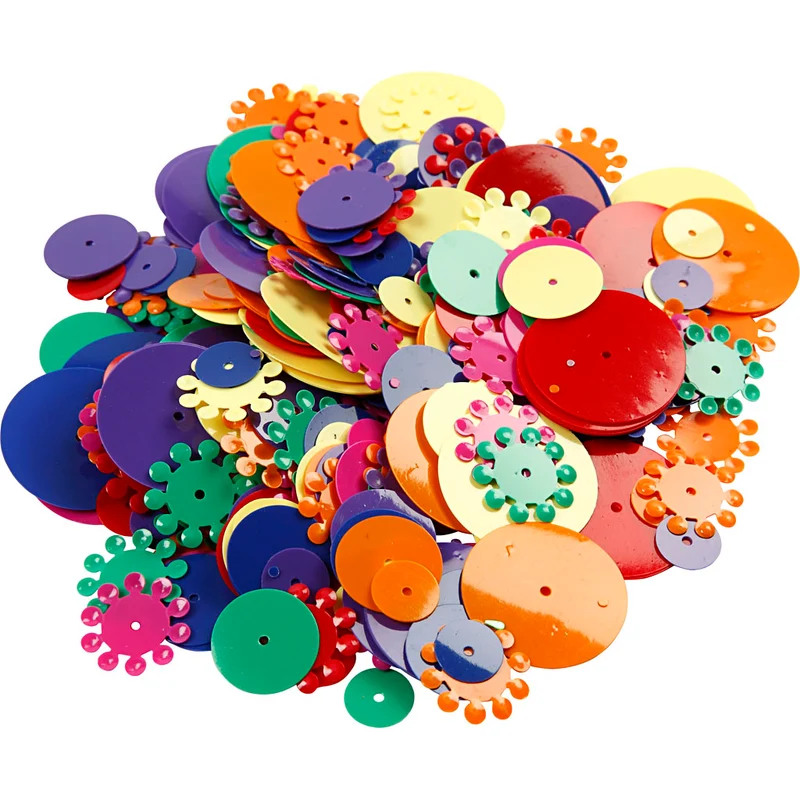 Pailletten - Sortiment, rund, Größe 10-25 mm, Sortierte Farben, 250 g/ 1 Pck [HOB-52178]