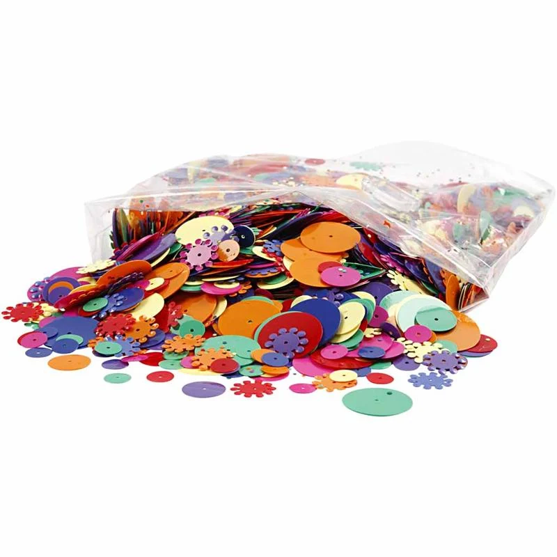Pailletten - Sortiment, rund, Größe 10-25 mm, Sortierte Farben, 250 g/ 1 Pck [HOB-52178]