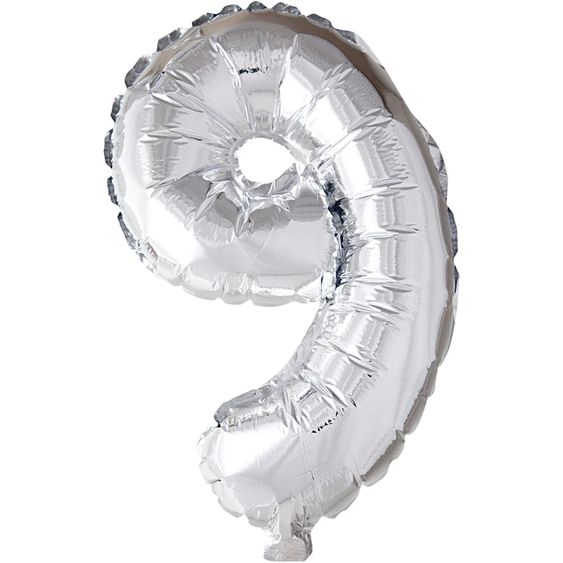 Folienballon, 9, H 41 cm, Silber, 1 Stk [HOB-59193]