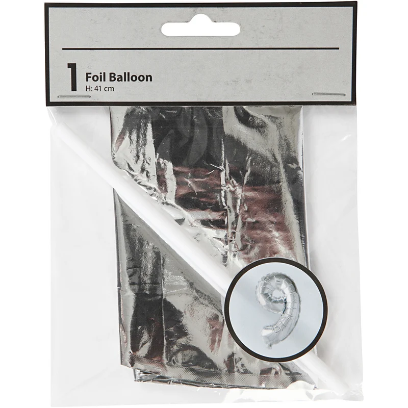 Folienballon, 9, H 41 cm, Silber, 1 Stk [HOB-59193]