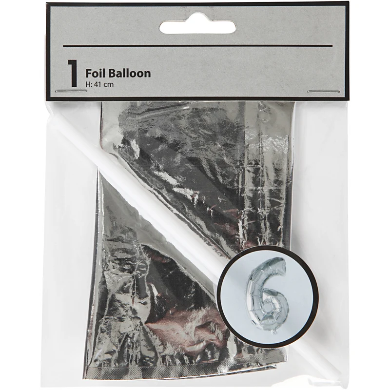 Folienballon, 6, H 41 cm, Silber, 1 Stk [HOB-59190]