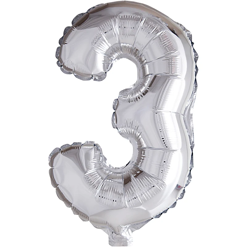 Folienballon, 3, H 41 cm, Silber, 1 Stk [HOB-59187]