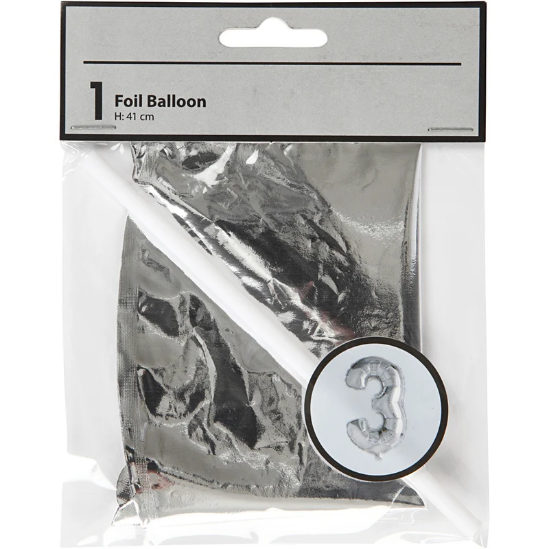 Folienballon, 3, H 41 cm, Silber, 1 Stk [HOB-59187]