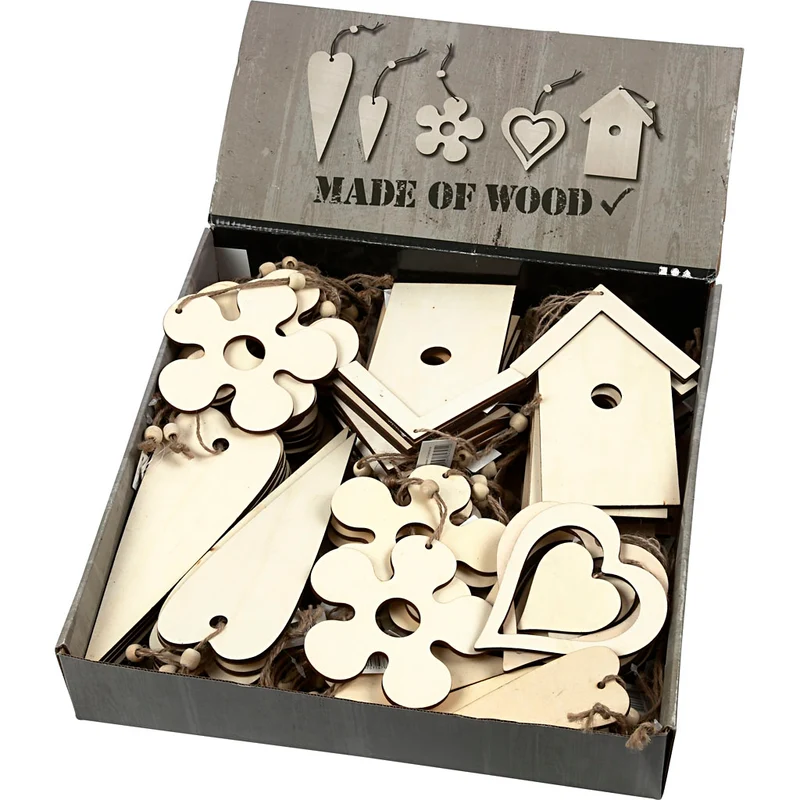 Holzdekorationen zum Aufhängen, Größe 6,5-21,5 cm, Dicke 5 mm, 100 Stk/ 1 Pck [HOB-56739]