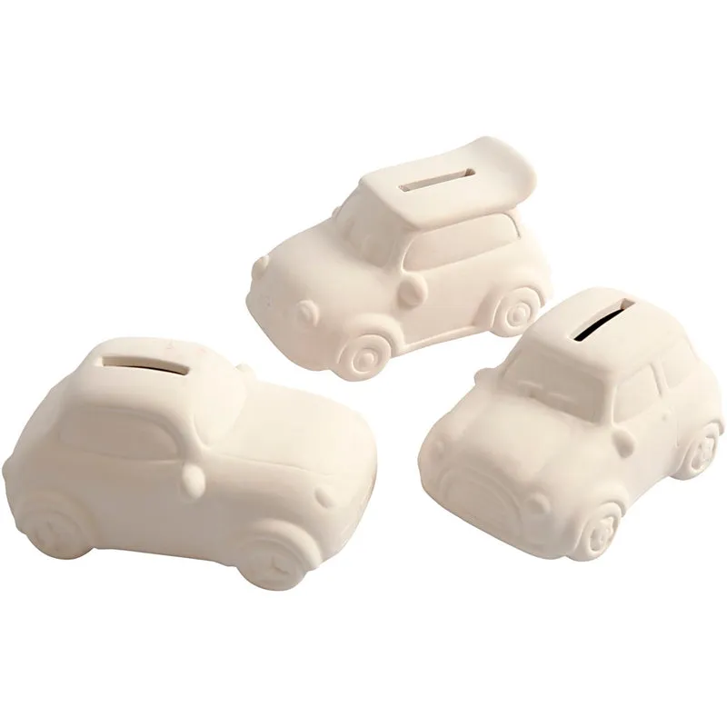 Spardosen Autos, H 5,5 cm, L 12,5 cm, B 7,8 cm, Weiß, 12 Stk/ 1 Pck [HOB-50541]