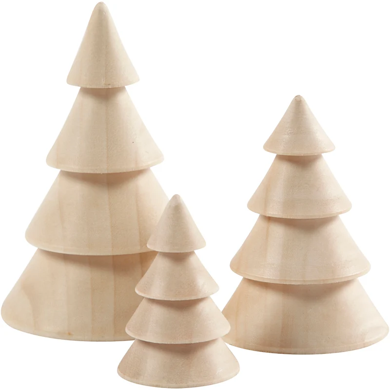 Weihnachtsbäume aus Holz, H 5+7,5+10 cm, D 3,5+5,4+6,7 cm, 3 Stk/ 1 Pck [HOB-56238]