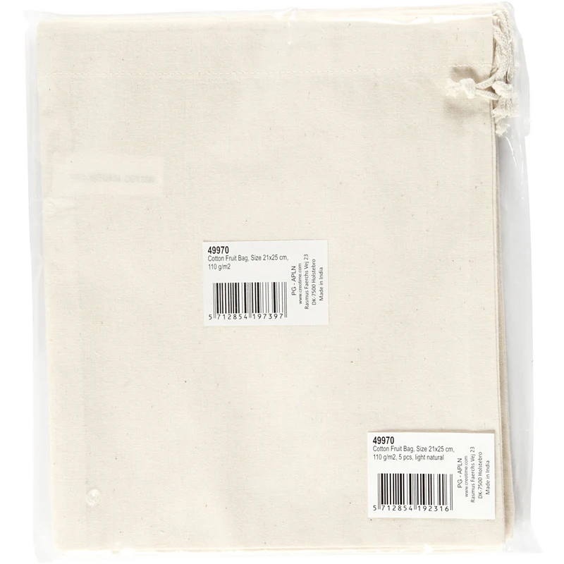 Stofftasche, Größe 21x25 cm, 110 g, Hellnatur, 5 Stk/ 1 Pck [HOB-49970]