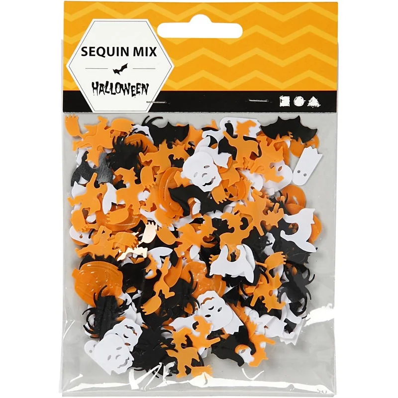 Pailletten - Sortiment, Größe 10-20 mm, Schwarz, Orange, Weiß, 15 g/ 1 Pck [HOB-521740]