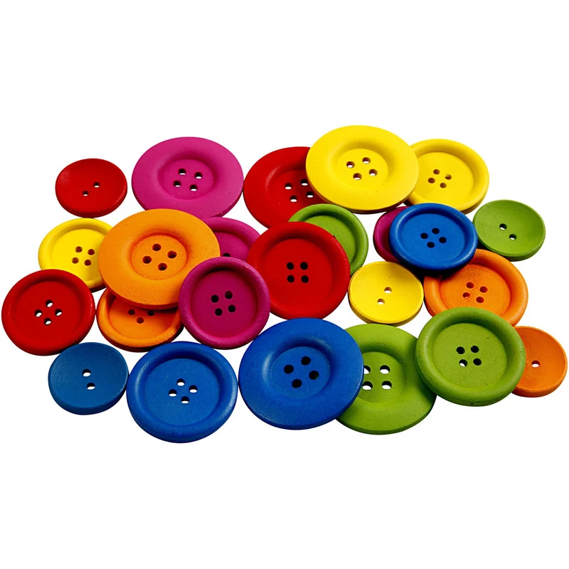 Holzknöpfe, D 25-40 mm, 2 + 4 Löcher, Sortierte Farben, 144 Stk/ 1 Pck [HOB-56689]