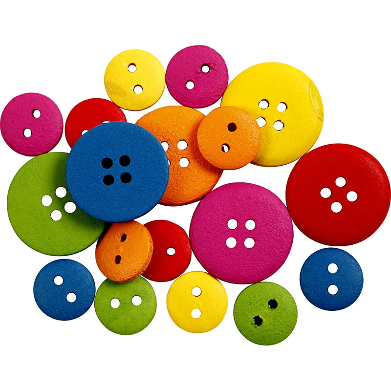 Holzknöpfe, D 12-20 mm, 2 + 4 Löcher, Sortierte Farben, 360 Stk/ 1 Pck [HOB-56684]