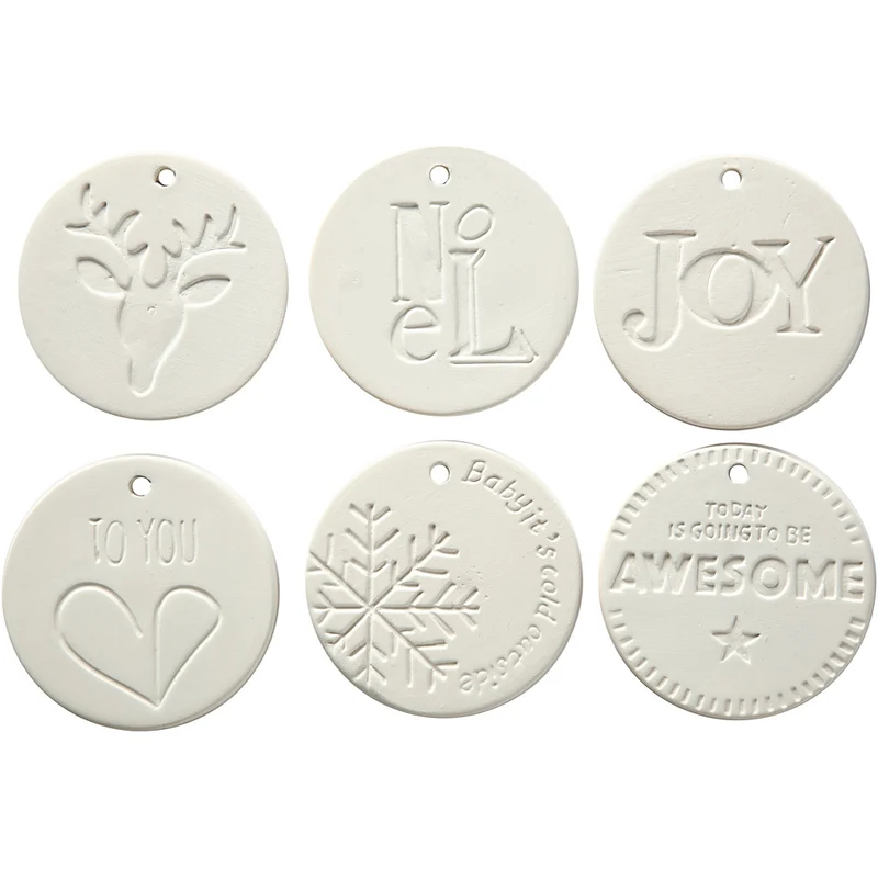 Medaillons zum Aufhängen, Größe 7x7 cm, Dicke 0,6 cm, Weiß, 6 Stk/ 1 Pck [HOB-504940]