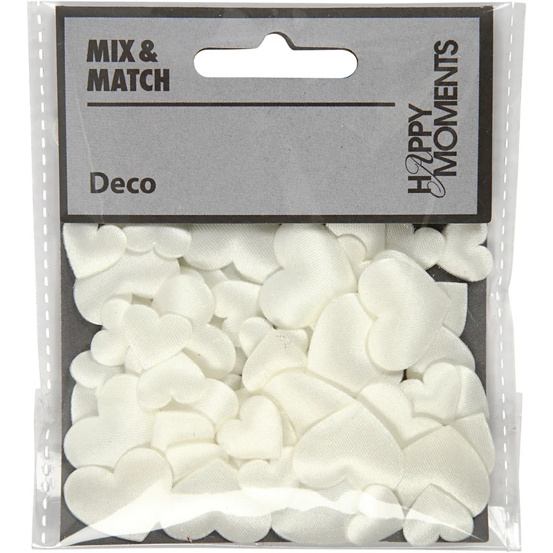 Satinherzen, Größe 10+20 mm, Dicke 1-2 mm, Naturweiß, 70 Stk/ 1 Pck [HOB-521101]