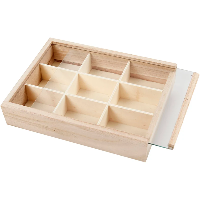 Holzkiste mit Fächern, T 3,5 cm, Größe 17x13 cm, 1 Stk [HOB-57454]