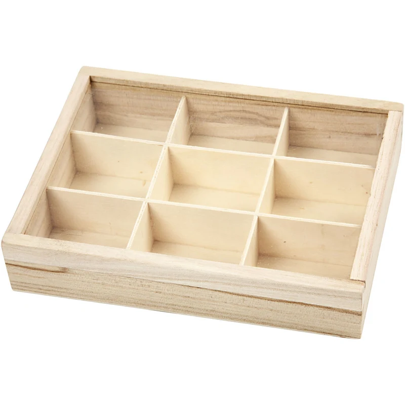 Holzkiste mit Fächern, T 3,5 cm, Größe 17x13 cm, 1 Stk [HOB-57454]
