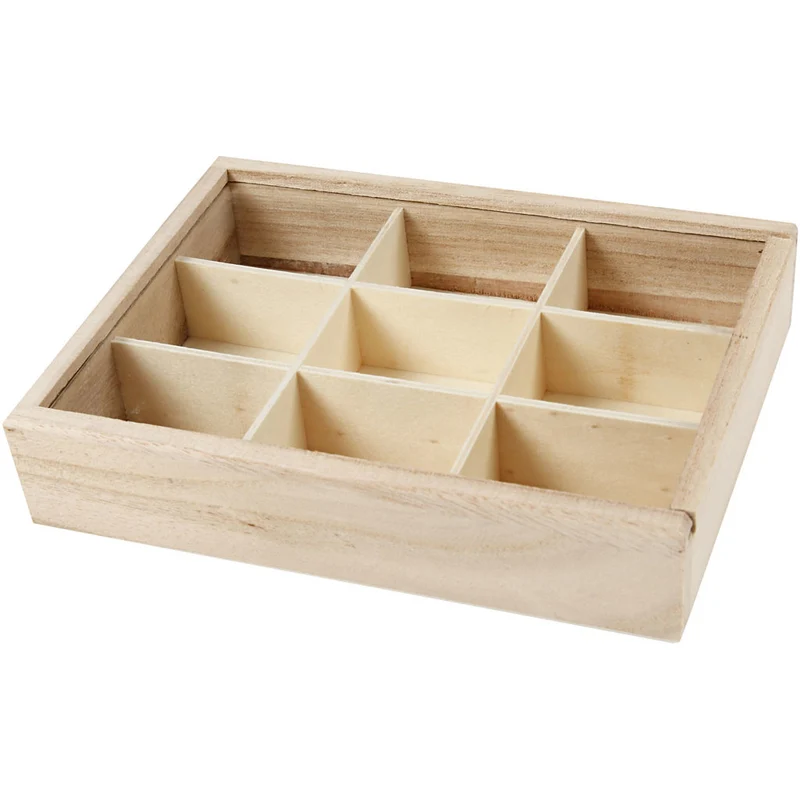 Holzkiste mit Fächern, T 3,5 cm, Größe 17x13 cm, 1 Stk [HOB-57454]