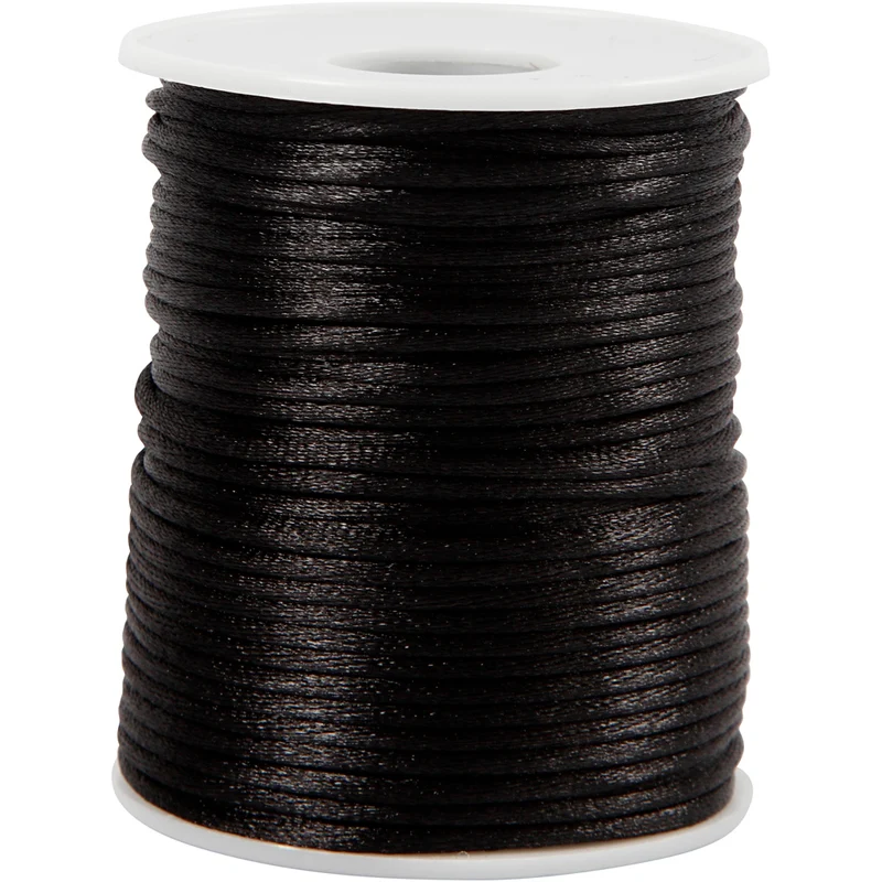 Satinband, Dicke 2 mm, Schwarz, 50 m/ 1 Rolle [HOB-515518]