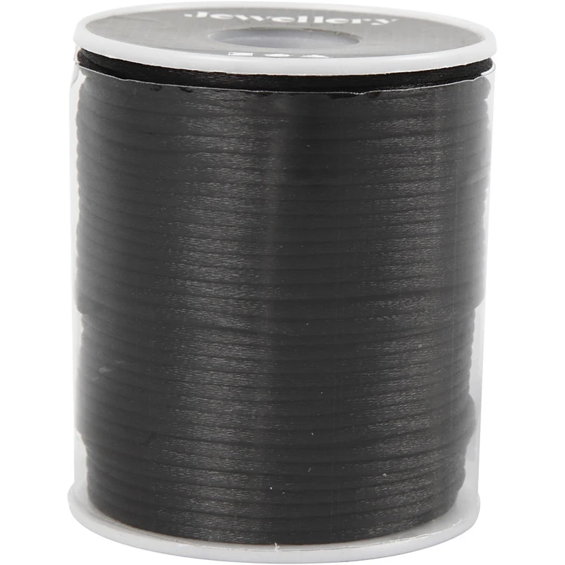 Satinband, Dicke 2 mm, Schwarz, 50 m/ 1 Rolle [HOB-515518]