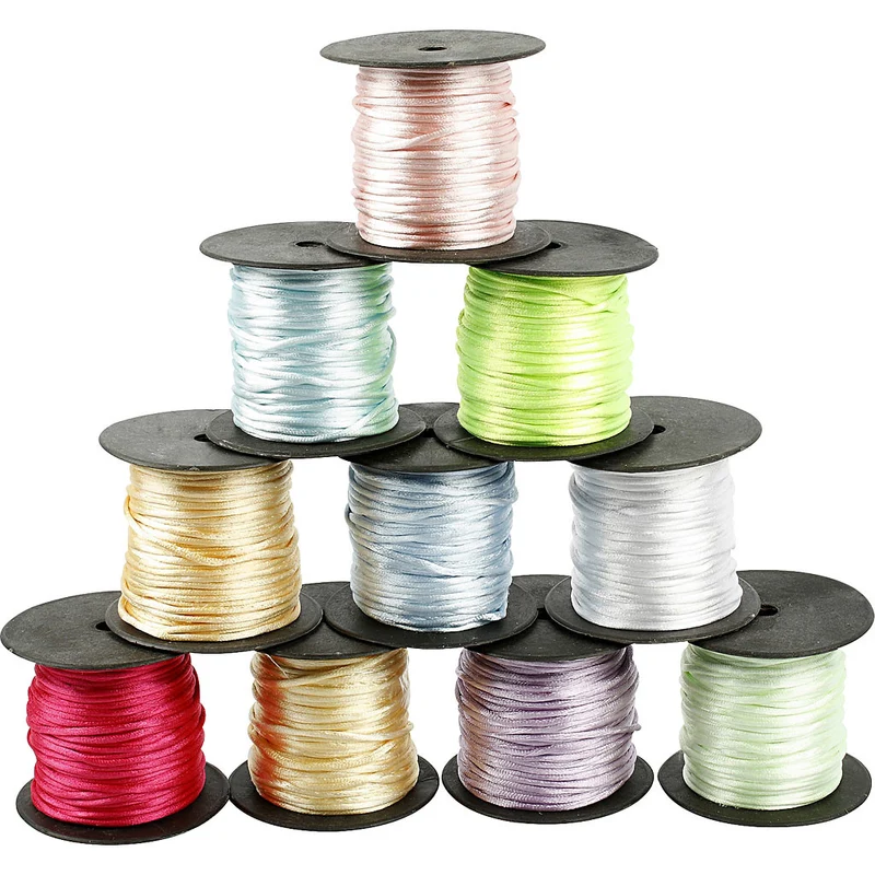 Satinband, Dicke 2 mm, Pastellfarben, 10x50 m/ 1 Pck [HOB-51550]
