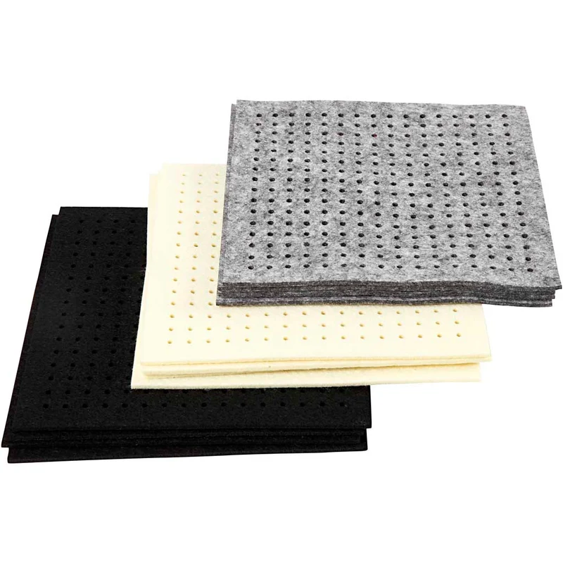 Bastelfilz mit Löchern, Größe 20x20 cm, Dicke 3 mm, Schwarz, Grau, Naturweiß, 3x4 Bl./ 1 Pck [HOB-45208]