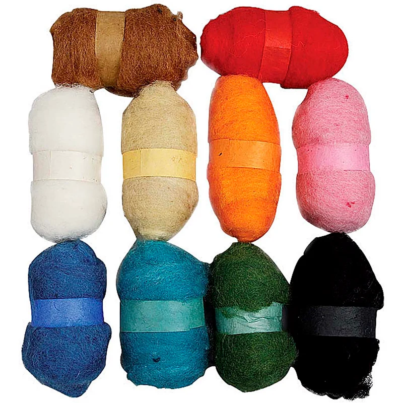 Kardierte Wolle , Sortierte Farben, 10x25 g/ 1 Pck [HOB-45196]