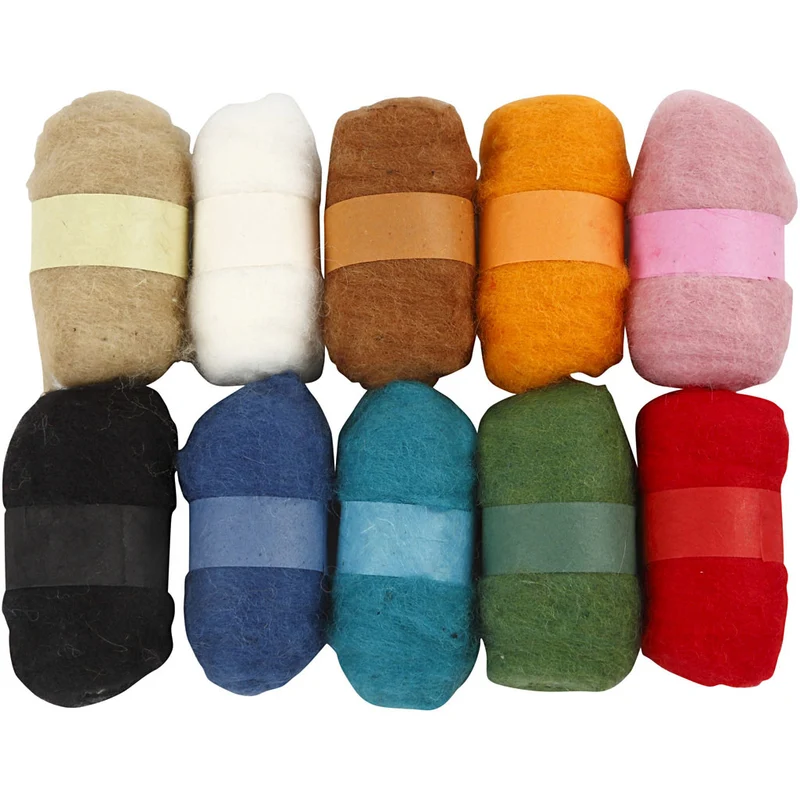 Kardierte Wolle , Sortierte Farben, 10x25 g/ 1 Pck [HOB-45196]