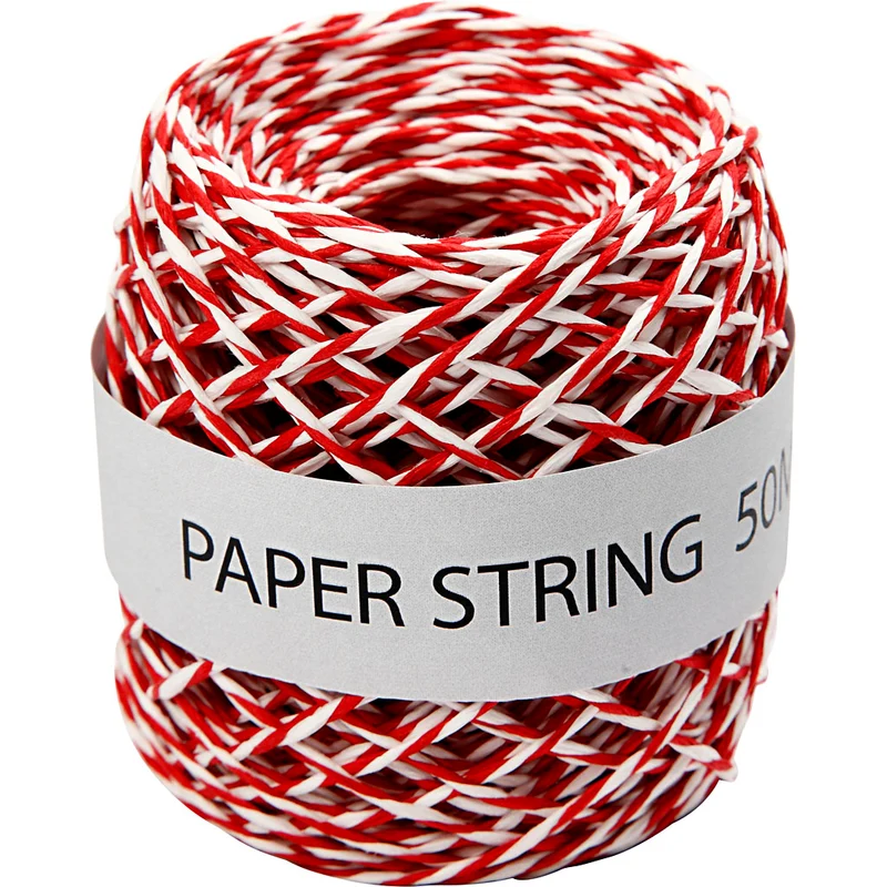Papierschnur, Dicke 1 mm, Rot/Weiß, 50 m/ 1 Rolle [HOB-50326]