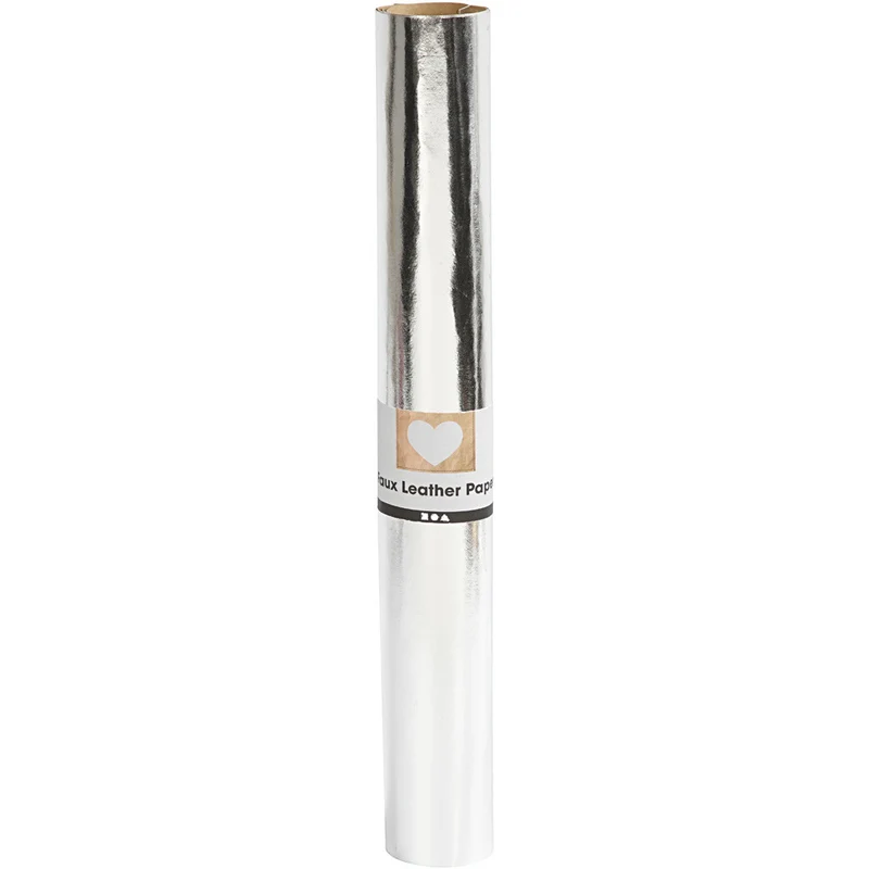 Kunstlederpapier, B 49 cm, Einfarbig,Foliedetails, 350 g, Silber, 1 m/ 1 Rolle [HOB-498947]