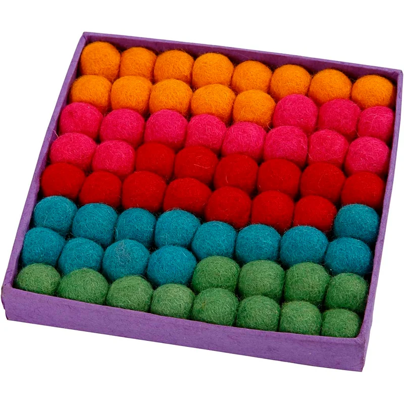 Filzkugeln, D 20 mm, Kräftige Farben, 64 Stk/ 1 Pck [HOB-45137]