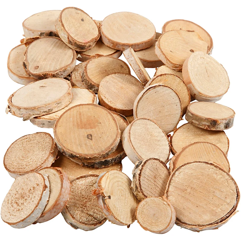 Holzscheiben-Mix, D 25-45 mm, Dicke 7 mm, ca. 140 Stk, 600 g/ 1 Pck [HOB-502210]