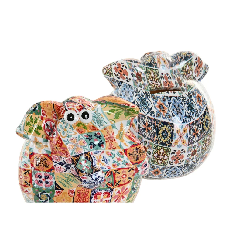 Money box Home ESPRIT Resin Elephant 11,5 X 11 X 11 CM (2 Units)