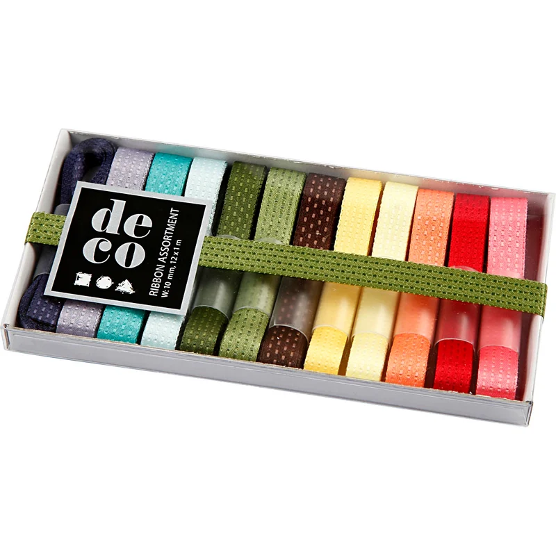 Dekoband-Sortiment, B 10 mm, Sortierte Farben, 12x1 m/ 1 Pck [HOB-51410]