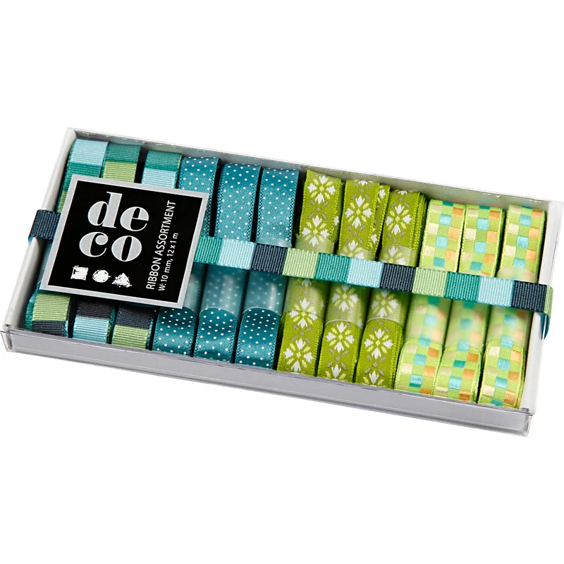 Dekoband-Sortiment, B 10 mm, Harmonie in Blau-Grün, 12x1 m/ 1 Pck [HOB-51405]