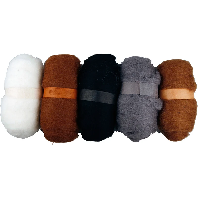 Kardierte Wolle , Natur, 5x100 g/ 1 Pck [HOB-45120]