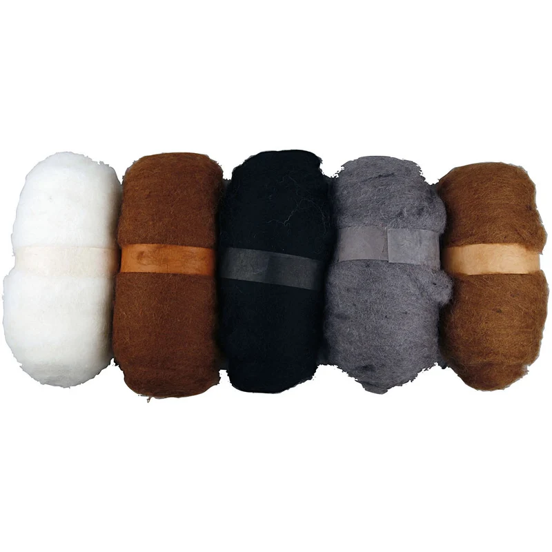 Kardierte Wolle , Natur, 5x100 g/ 1 Pck [HOB-45120]