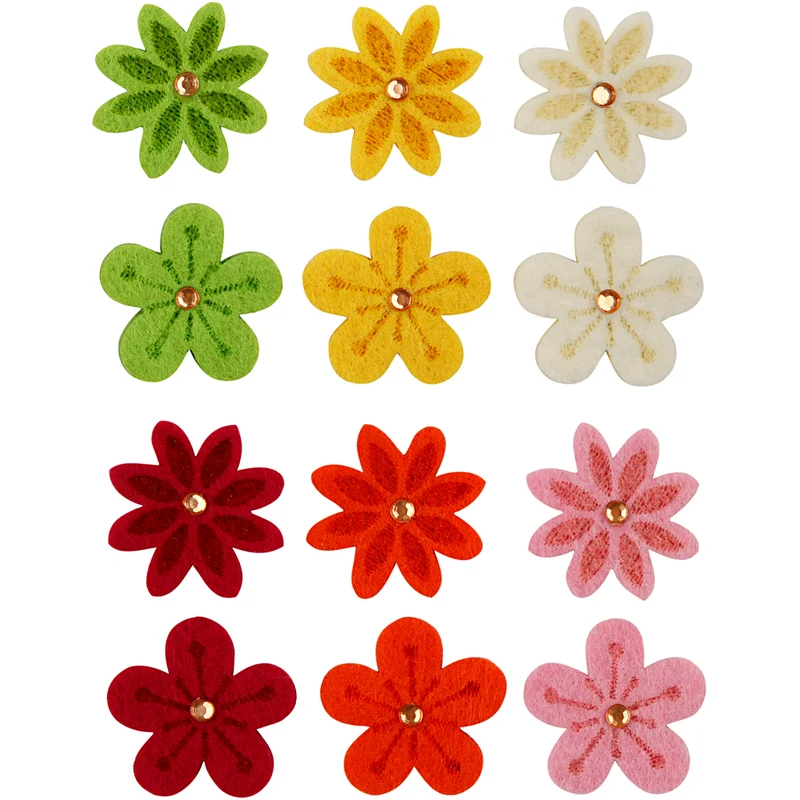 Filzblumen mit Strassstein, D 30 mm, Dicke 2,5 mm, 120 Stk/ 1 Pck [HOB-450761]