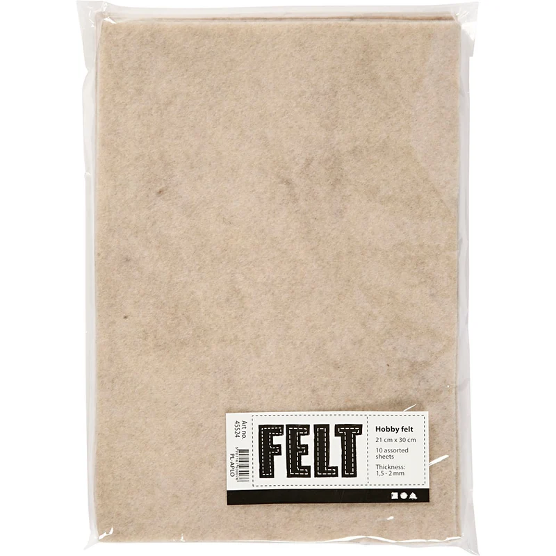 Bastelfilz, A4, Blatt 210x297 mm, Dicke 1,5-2 mm, meliert, Naturweiß, 10 Bl./ 1 Pck [HOB-45524]