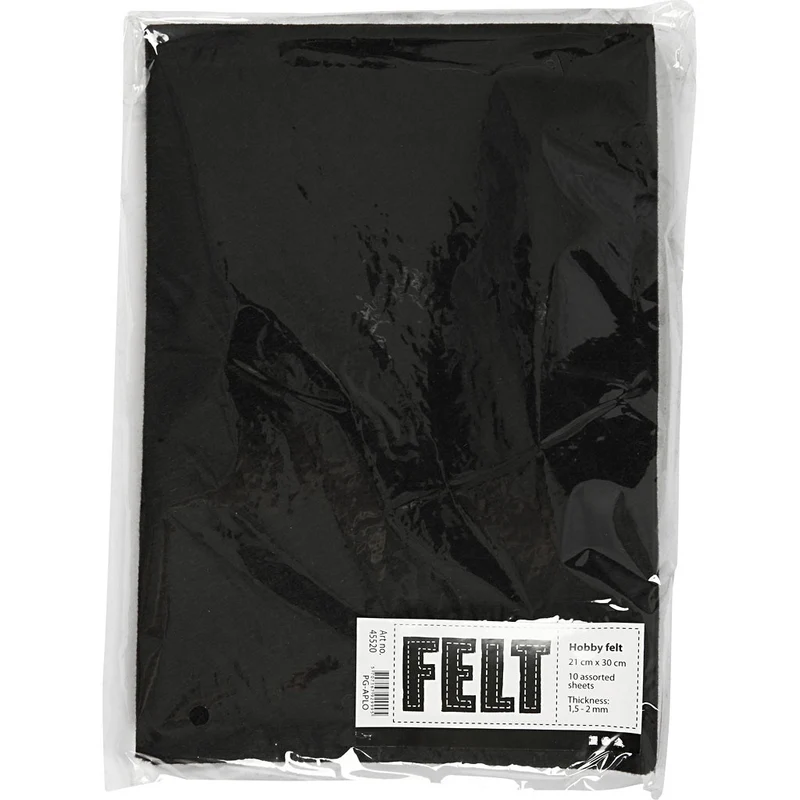 Bastelfilz, A4, Blatt 210x297 mm, Dicke 1,5-2 mm, Schwarz, 10 Bl./ 1 Pck [HOB-45520]