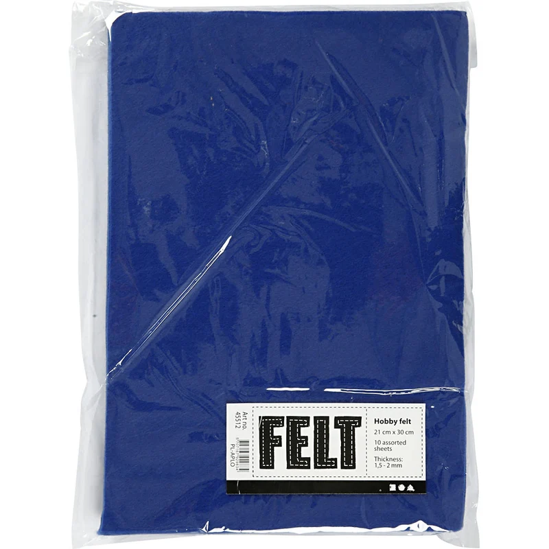 Bastelfilz, A4, Blatt 210x297 mm, Dicke 1,5-2 mm, Blau, 10 Bl./ 1 Pck [HOB-45512]