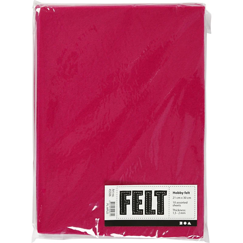 Bastelfilz, A4, Blatt 210x297 mm, Dicke 1,5-2 mm, Pink, 10 Bl./ 1 Pck [HOB-45506]