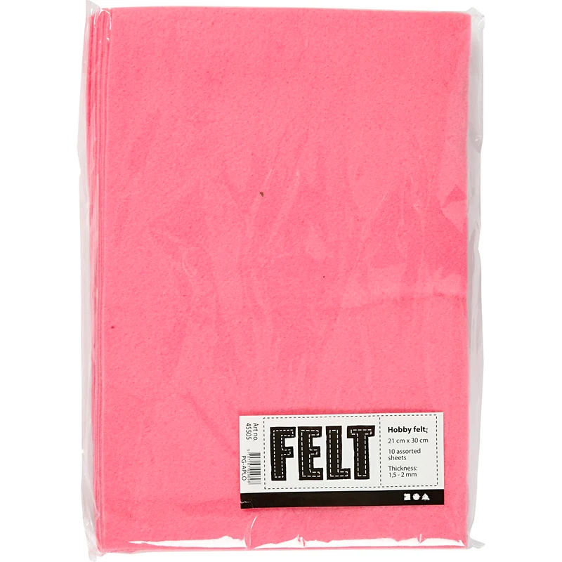Bastelfilz, A4, Blatt 210x297 mm, Dicke 1,5-2 mm, Pink, 10 Bl./ 1 Pck [HOB-45505]