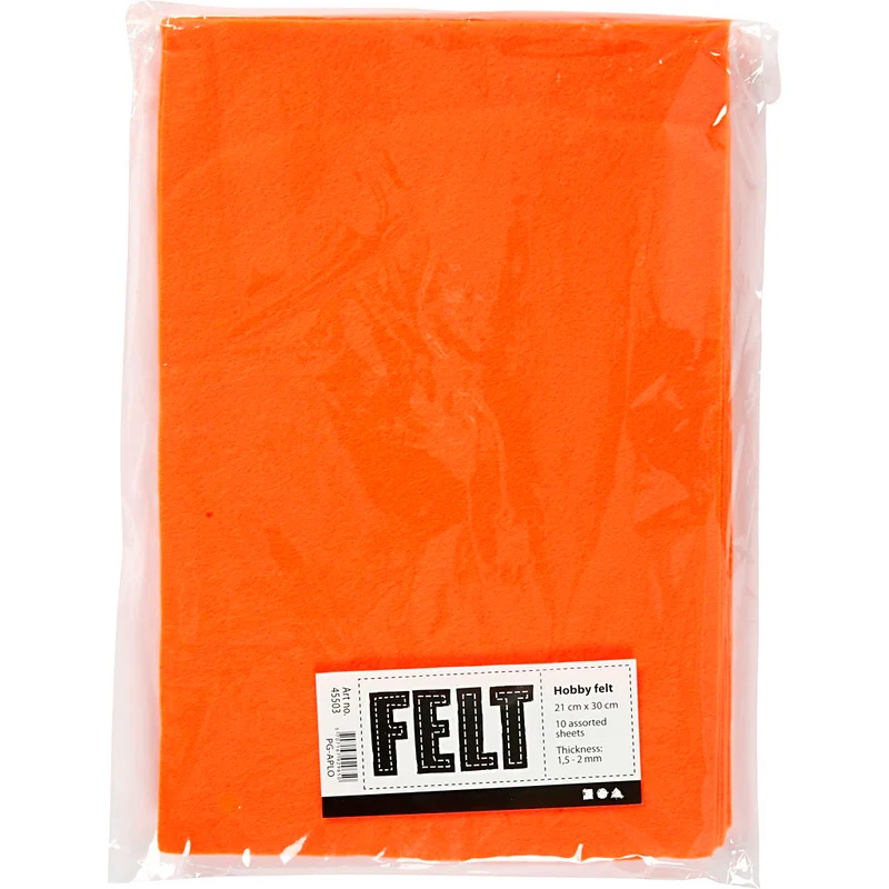 Bastelfilz, A4, Blatt 210x297 mm, Dicke 1,5-2 mm, Orange, 10 Bl./ 1 Pck [HOB-45503]