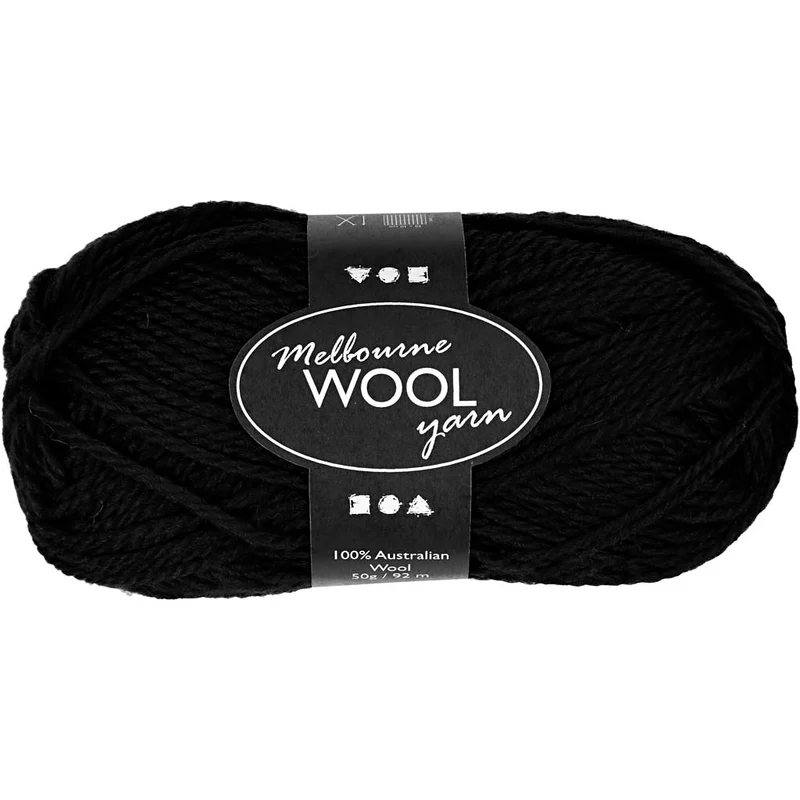 Melbourne Wool Yarn, L 92 M, Schwarz, 50 g/ 1 Knäuel [HOB-44724]