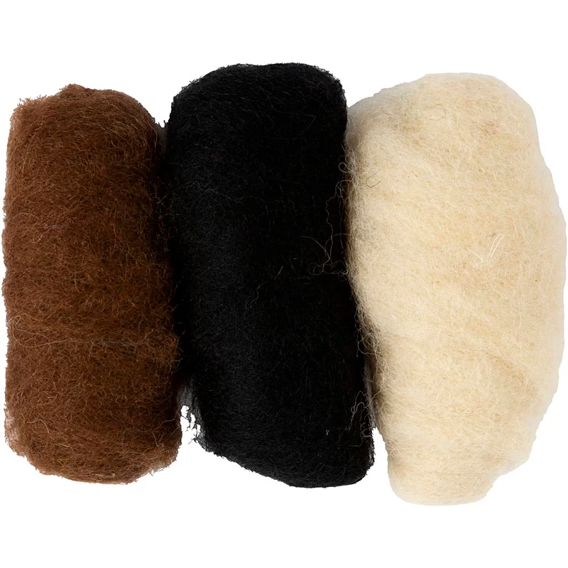 Kardierte Wolle , Sortierte Farben, 3x10 g/ 1 Pck [HOB-45338]