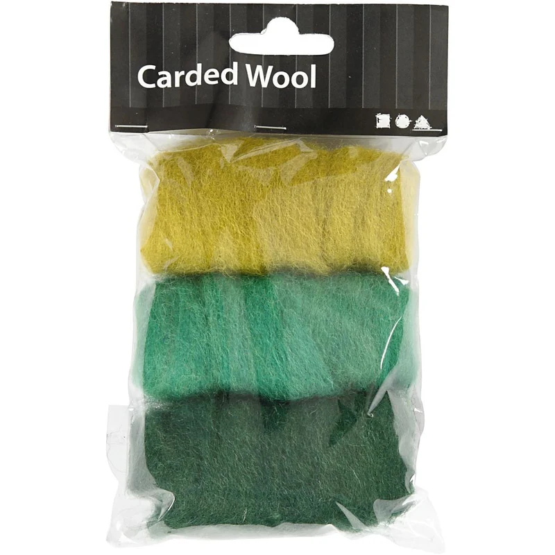 Wolle Kardiert, Harmonie in Grün-Türkis, 3x10 g/ 1 Pck [HOB-45336]