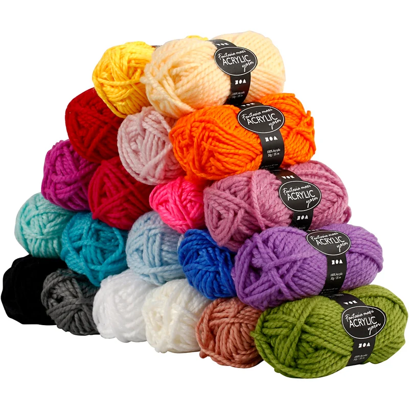 Fantasia Polyacryl-Wolle, L 35 M, Maxi, Sortierte Farben, 20x50 g/ 1 Pck [HOB-42190]
