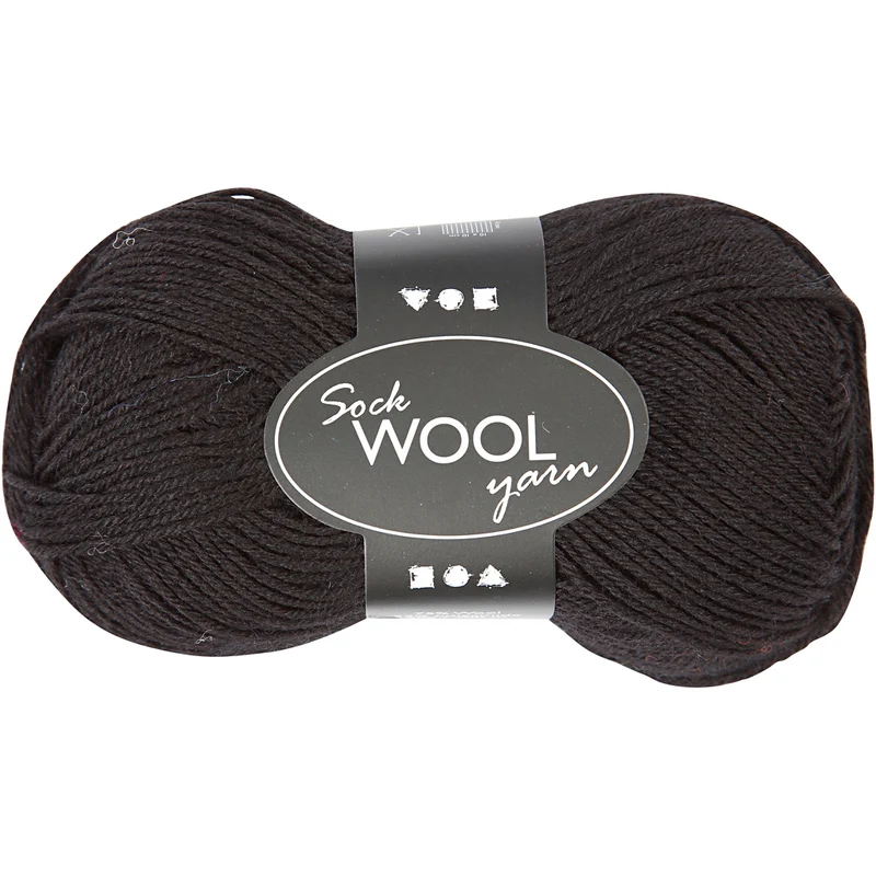 Sockenwolle, L 200 M, Schwarz, 50 g/ 1 Knäuel [HOB-41315]