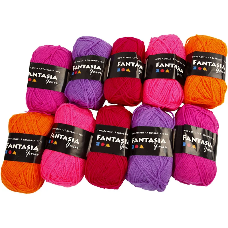 Fantasia Polyacryl Garn, L 80 M, Sortierte Farben, 10x50 g/ 1 Pck [HOB-42184]